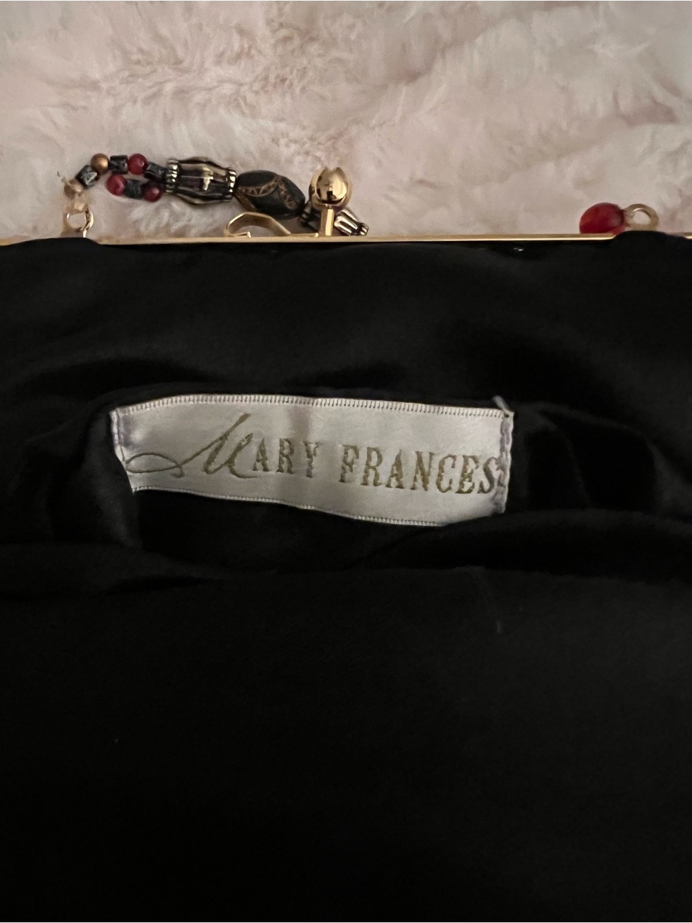 Vintage Victorian Art Deco Mary Frances Black Embroidered Fringe Evening Bag - Picture 2 of 15